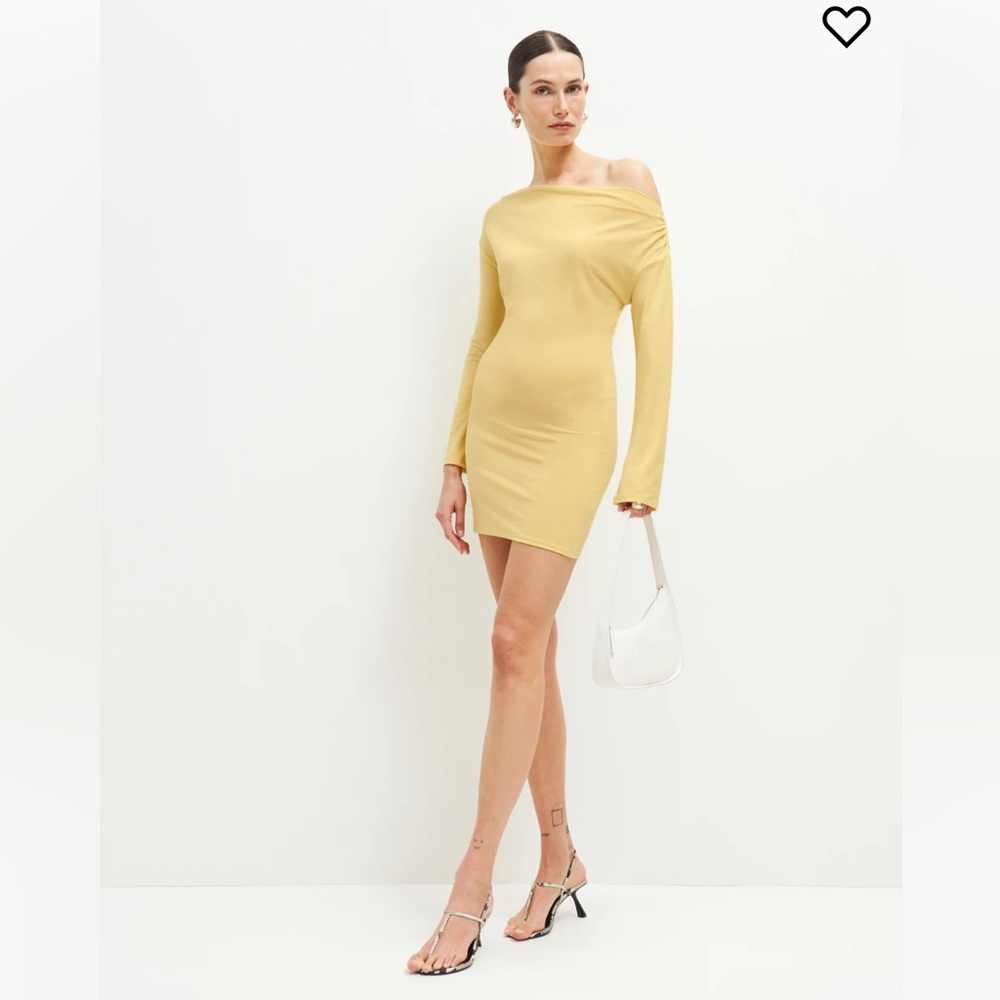 Reformation Yellow Eveline Off the Shoulder Dress